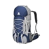 NEHOR Wanderrucksack, 60 l, wasserabweisend, Camping-Rucksack mit Regenschutz, groß, Outdoor-Reise, Tagesrucksack für Damen und Herren, Blau, Large, Reiserucksäcke