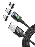 Kuulaa 3-in-1-Magnetladekabel, 3A-Schnellladekabel aus Nylon, geflochten mit LED Light Magnetic USB Ladekabel für Micro-USB, Typ C-Geräte und iProducts (Schwarz, 1M)