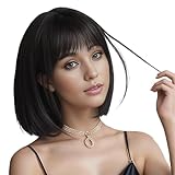 YEESHEDO Kurze Bob Schwarz Haar Perücken Gerade mit Flach Pony Synthetische Bunte Cosplay Tägliche Party Perücke für Frauen Natürliche Wie Echthaar 12 Zoll