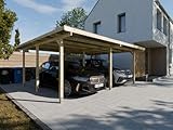 Woodtex Holz Doppel-Carport | 595 x 495 cm | 210 cm hoch | Fichte Kiefer Carport | mit UV-Schutz | 9er Pfosten | inkl. Dacheindeckung