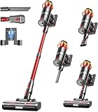 Akku Staubsauger 45000Pa/550W/65Min, 1,6L Staubsauger Kabellos mit Display, Anti-Tangle-Bürste, Selbststehend, Wandladestation, 8-Schicht-Filtration, Ultraleise, für Tierhaare/Teppiche/Hartböden/Auto
