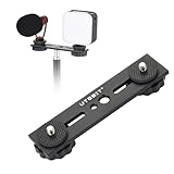 UTEBIT Dual Blitzhalterung 5 Zoll, Aluminium Blitzschiene mit 1/4' und 3/8' Schraube Kamera Flash Bracket mit Doppel Blitzschuh für DSLR Kamera, LED Licht, Mikrofon, Stativ Zubehör
