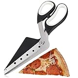 com-four® Pizzaschere mit Servierfläche, Pizzaschneider mit Edelstahl-Klingen und integrierter Pizzaschaufel (1x Pizzaschere 27 cm)