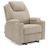 M MCombo Elektrisch Relaxsessel Massagesessel Fernsehsessel Liegefunktion Vibration Heizung 7061 neues Modell (Beige-Stoff)