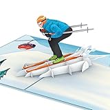 papercrush® Pop-Up Karte Skifahrer - Lustige Gutscheinkarte für Skifahren oder Skiurlaub, Gutschein für Skipass oder Skikurs, Handgemachte Ski Geschenkkarte für Weihnachten, Winter Geburtstagskarte