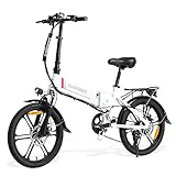 SAMEBIKE 20 Inch Folding City E-Bike – Electric Bicycle with 48V 10.4Ah Removable Battery, 7-Speed Gear System, Lightweight & Compact, for Men & Women, Ideal for Urban Commuting (20LVXD30-II Weiß)
