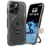 TORRAS Ostand Q3 Air für iPhone 16 Pro Max Hülle mit echtem Airbag (Top Militärschutz) (360° Magnetischer Robust Ständer) Matt Handyhülle mit Kamerasteuerung Taste Schwarz