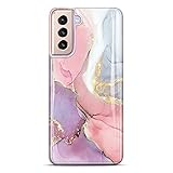 JIAXIUFEN Galaxy S21 Hülle Handyhülle TPU Silikon Weiche Schlank Schutzhülle Handytasche Flexibel Case Handy Hülle für Samsung Galaxy S21 5G - Marmor Glitter Pink Purple