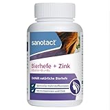 Sanotact Bierhefe + Zink Tabletten – 180 Stück | Für Haut, Haare & Nägel | Vitamin-Komplex mit Bierhefe, Zink, Biotin, Vitamin B12, B6 & Vitamin C | 100% Vegan