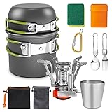 AUTOPkio Camping Kochgeschirr Camping Töpfe Set, Aluminium Camping Kochtopf mit Gaskocher Outdoor Faltbare Camping Geschirr für 1-2 Personen Picknick, BBQ, Wandern, Kochen