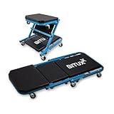 BITUXX® Werkstatt-Rollbrett Werkstattliege Montageliege Montagerollbrett Sitz als Liege oder Werkstatthocker/Klappsitz verwendbar