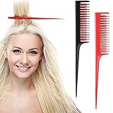 2 Stück Haare Toupierkamm Frauen Kamm zum Toupieren Friseur Toupierkamm Volumen Kamm zum Stylen Rattenschwanzkamm Professioneller Haarkämme, Schwarz und Rot