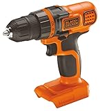 Black+Decker Li-Ion Akku-Bohrschrauber (18V Planetengetriebe, 10(+1) Drehmomentstufen, LED-Arbeitslicht, ergonomischer Softgriff, 1 Doppelbit, ohne Akku und Ladegerät) BDCDD18N