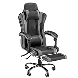 AufuN Drehstuhl Schreibtischstuhl Gaming Stuhl Chefsessel Bürostuhl mit Vibration Massage Lendenkissen, Fußstütze, Kopfstütze, Ergonomisch, 150 kg Belastbarkeit (Schwarz+Grau)