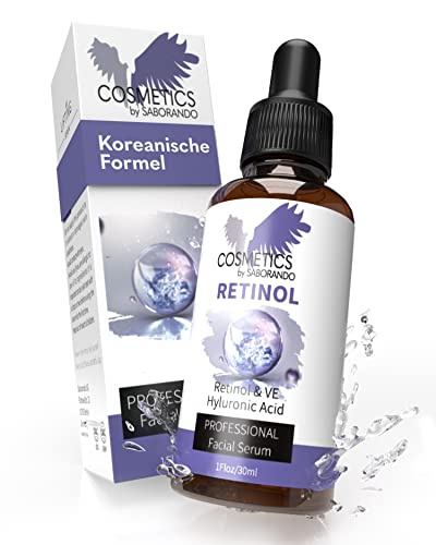 EINFÜHRUNGSPREIS - Korean skincare by Saborando | Koreanische Kosmetik Retinol Serum hochdosiert + Hyaluronsäure + Vitamin C | Wirksam gegen Falten, Anti Aging & Poren verkleinern in einem Produkt