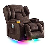 Oprisen Elektrisch Verstellbar Relaxsessel Kinosessel Fernsehsessel mit Liegefunktion Massage und Wärme TV Sessel Drehbar Liegesessel Sofa mit USB/LED/TYP C für Wohnzimmer,bis 150 kg (Samt Braun)
