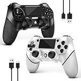 AceGamer 2 Pack Wireless Controller für PS4，Game Controller für PS4/Pro/Slim/PC，Gamepad Joystick mit Turbo/Zurück Taste/Dual Vibration/6-Achsen Gyro Sensor/Touchpanel (Schwarz und Weiß)