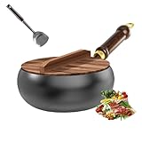 Generisch japanische eisenpfanne, eisenpfanne geschmiedet, handgeschmiedete antihaftbeschichtete eisenpfanne ohne beschichtung, japanische eisenpfanne mit holzdeckel (24cm)