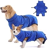 HAPPY HACHI Hundebademantel aus Mikrofaser, mit Verstellbaren Trägern Hundebademantel Waschbare Super Saugfähig Feuchtigkeit Schnell Trocknend HundeHandtuch für Kleine Mittlere und Große Hunde, L
