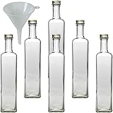 mikken 6 Glasflaschen mit Schraubverschluss 500 ml zum befüllen, inkl. einem Einfülltrichter