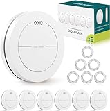 Rauchmelder 6er Set, ohne Blinkende LED, mit 10 Jahre Batterie, mit Klebepads, Mute Funktion, 85 dB Alarmton, Standalone Flacher Brandmelder für den Brandschutz zu Hause.