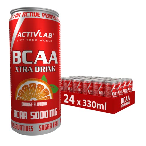 Activlab BCAA Xtra Drink - 330 ml Dose verzehrfertig; Set mit 24 x 330 ml Dosen 5000 mg BCAA in einer Dose; null Zucker; Orangengeschmack; Aminosäuregetränk; Regeneration des Körpers und Ausdauer