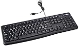 Logitech K120 Kabelgebundene Business Tastatur für Windows und Linux, USB-Anschluss, Leises Tippen, Robust, Spritzwassergeschützt, Tastaturaufsteller, Schweizer QWERTZ-Layout - Schwarz