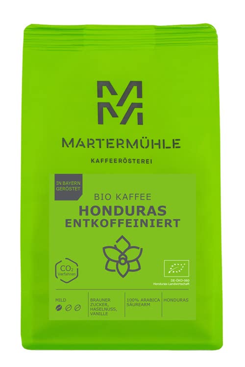 Martermühle Honduras Bio Kaffeepulver entkoffeiniert 250g mild I Arabica I Aromen: Brauner Zucker, Haselnuss, Vanille I Gemahlene Bio Kaffee-Bohnen schonend geröstet, säurearm