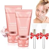2 Stück Collagen Night Wrapping Mask, Collagen Mask, Kollagen Maske Peel Off Maske Gesicht, Tiefe Hydratation, Reduziert Falten & Verbessert die Hautelastizität, Pinsel Inklusive (E)