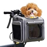 4 in 1 Hundekorb Fahrrad, Erweiterbarer Hunderucksack bis 8kg, Robuster Fahrradkorb Hund mit Kissen, Hundefahrradkorb Vorne, Katzenrucksack Große Katzen Schultertasche Autositz Grau