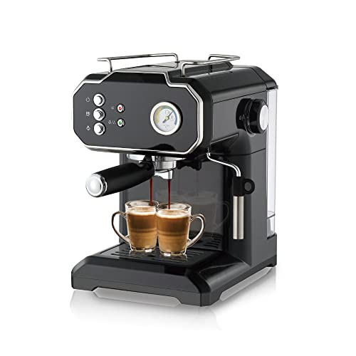 ERNP Dampf-Espressomaschine mit Milchaufschäumer, Halbautomatische Espressomaschine für Latte, Cappuccino, Mokkamaschine, 15 Bar Pumpendruck, Schwarz