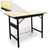 Wiltec Werkbank 100 x 60 x 76 cm klappbar, Werktisch faltbar, linierter Arbeitstisch bis 150 kg belastbar, Werkstatteinrichtung aus Stahl und Holz