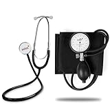 Pulox Flachkopf-Stethoskop & manuelles ANEROID Blutdruckmessgerät im Set mit Tasche