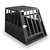 Defacto Hundetransportbox Alu Hundebox Reisebox Autobox Gittertür abschließbar Aluminium Transportbox für Hunde Tiertransportbox (Schwarz, (M) 59X69X50 cm)