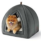 BEDSURE Katzenhöhle große Katzen Dunkelgrau - Faltbare Katzenbett mit waschbaren Kissen, Katzenzelt für Kätzchen kleine, mittelgroße Haustier, weiches und warmes Katzenhaus für drinnen, 44x44x44cm
