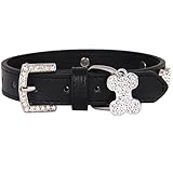 Katze Halsband Pet Bone Strass Hundehalsband Buckle Pet Leine Katzenhalsband Erziehungshalsband Hund (Black, M)