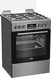 Beko Standherd mit Gaskochfeld 60cm Edelstahl elektro Backofen Grill Umluft Heißluft 3D Kochen Display freistehend eingestellt auf 20mBar NG/G Umrüstdüsen auf 30/50mBar LPG/G liegen bei