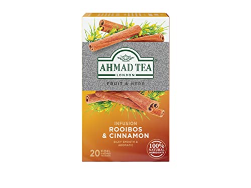 Ahmad Tea Rooibos & Cinnamon Rooibostee mit Zimt-Geschmack 20 Teebeutel mit Band/Tagged, 30 g