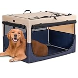 A 4 Pet Hundebox faltbar für große Hunde, Hundebox für zuhause Auto Hundetransportbox einstellbare Kompatibilität, tragbare Kennel Hund mit integriertem Aluminium Rahmen (L, Blau)