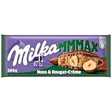 Milka Nuss-Nougat 1 x 300g I Großtafel I Alpenmilch-Schokolade I mit cremiger Nuss-Nougat-Créme und ganzen Haselnüssen I Milka Nuss-Schokolade aus 100% Alpenmilch I Tafelschokolade