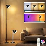 RGB Stehlampe LED Dimmbar Deckenfluter mit Fernbedienung E27 Glühbirn Schwenkbare Stehleuchte Vintage Leselampe145cm Höhenverstellbar Stehleuchte Moderne Stehlampe für Wohnzimmer Schlafzimmer Hotel