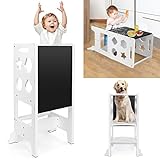 Dripex Lernturm Für Kinder Baby, Montessori Lernturm mit Tafel, Der Tritthocker Verwandelbar in Kindertisch und -Stuhl, Multifunktion, Sicherheit, Hochwertiges Holz, (Stern)
