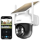 AOSU 2K Überwachungskamera Aussen Solar Akku 3MP [360° PTZ Panorama, Integrierter Solarpanel] Kabellos PIR-Bewegungserkennung Automatische Verfolgung Farb-Nachtsicht Ton- & Lichtalarm 2-Wege-Audio