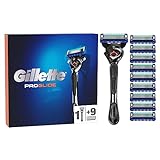 Gillette ProGlide Nassrasierer Herren, Rasierer + 10 Rasierklingen mit 5-fach Klinge, Geschenk für Männer, schwarz/blau