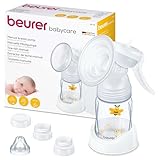 Beurer BY 15 Manuelle Milchpumpe, Handmilchpumpe für unterwegs, leicht und handlich, einfaches Abpumpen mit 2 Abpumpstufen, inkl. Fläschchen mit Anti-Kolik-System, weiches Silikonkissen