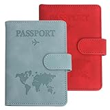 2 Stück Reisepasshülle Portable Impfpass Hülle Travel Wallet Passport Cover Reisepass Organizer mit RFID-Blocker Passport Holder Reisepass Hülle für Bankkarten Kreditkarten Pässe Reisedokumente