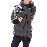 Mdrcg 3 in 1 Tragejacke Umstandsjacke für Mama und Baby Winter,Damen Langarm Umstandsjacke Warm Tragepullover mit Babyeinsatz,Grau,L