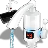 Retoo Elektrische Wasserhahn mit Durchlauferhitzer, Digitale LCD Temperaturanzeige, 220V Armatur Warmwasserbereiter 3000W für Küche, Garten, Camping, Wohnwagen, Küchenarmatur, Wasserboiler, Weiß