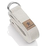 BODYMATE Yogagurt Mit Metallverschluss - Band für Anfänger und Fortgeschrittene, Schlaufe aus 100% Baumwolle, 250cm Lang und 3,8cm Breit, Nature