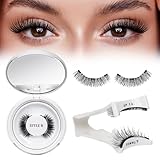 Wiederverwendbares Magnetische-Wimpern natürlicher Look mit Applikator, Magnet-Wimpern Set kein Kleber nötig Wimpern-magnetisch QUEWEL einfach zu tragen und zu entfernen mit Anleitung (Kit-B)